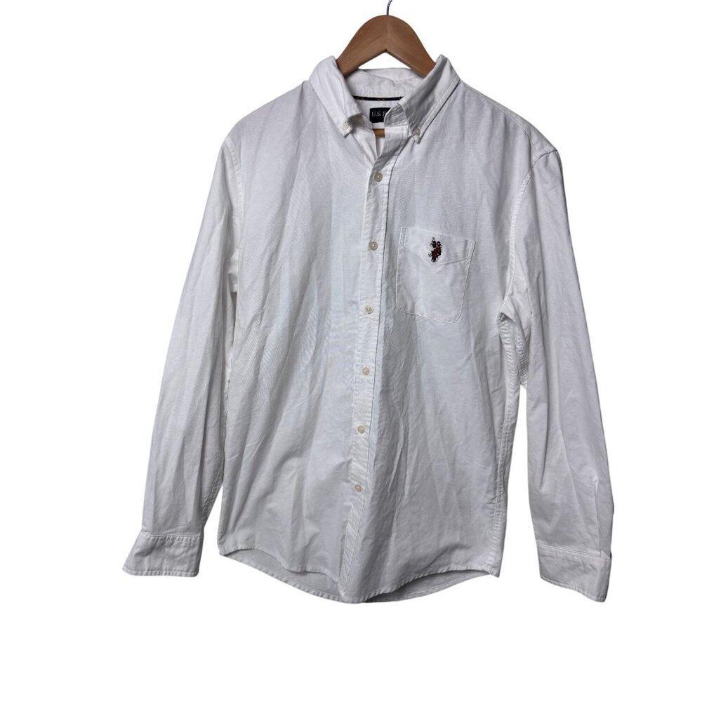 U.S. Polo Assn. Mens White Button-Down Shirt With Embroidered Logo Size S